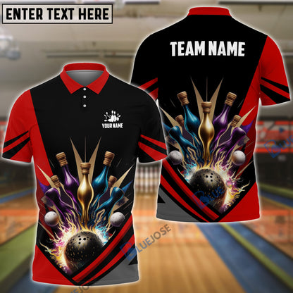 Frenzidea Bowling And Pins Geode Pattern Customized Name 3D Shirt (4 Colors)
