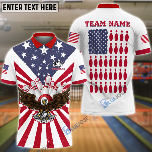 Frenzideas Bowling Eagle US Flag Customized Name, Team Name 3D Shirt