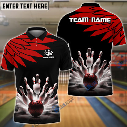 Frenzidea Bowling And Pins Cool Wings Pattern Pattern Customized Name 3D Shirt (5 Colors)