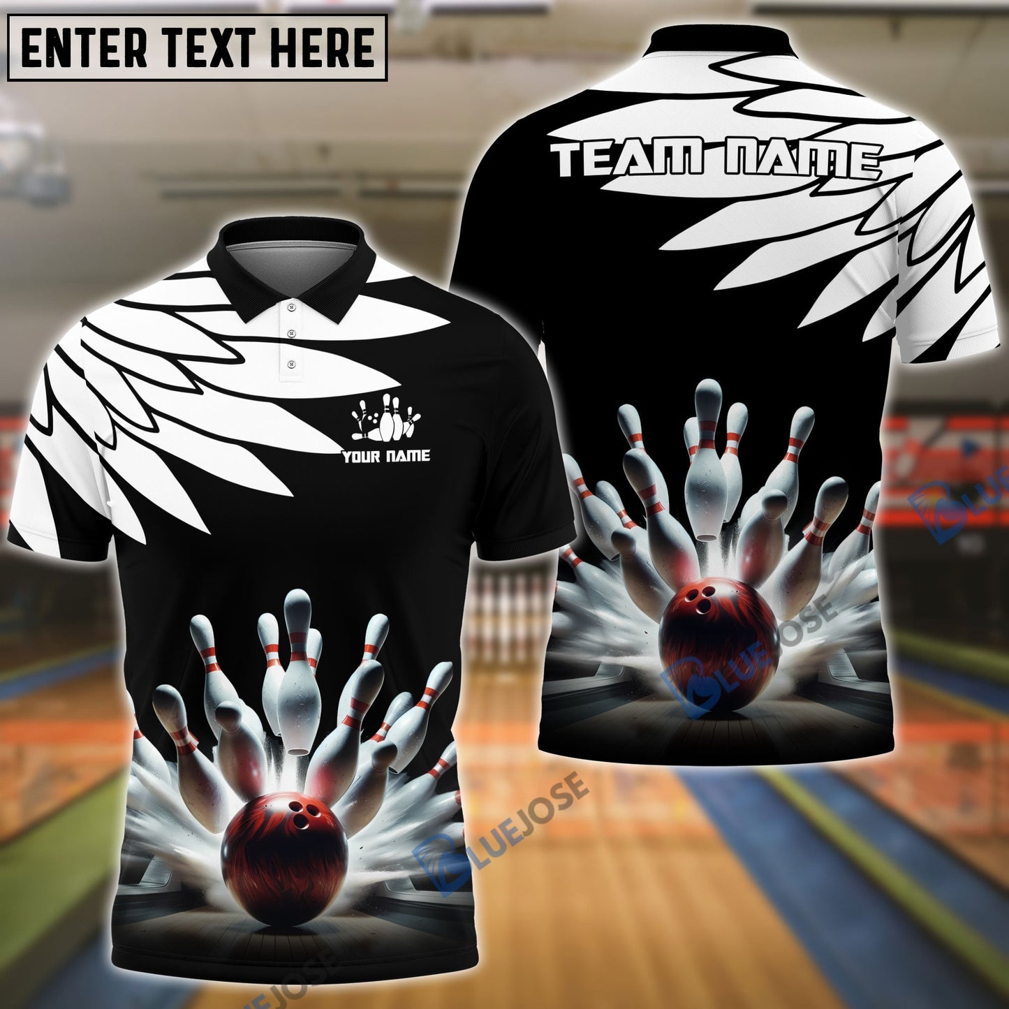 Frenzidea Bowling And Pins Cool Wings Pattern Pattern Customized Name 3D Shirt (5 Colors)