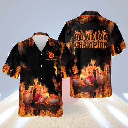 Frenzideas Bowling Champion Personalized Name Hawaiian Shirt