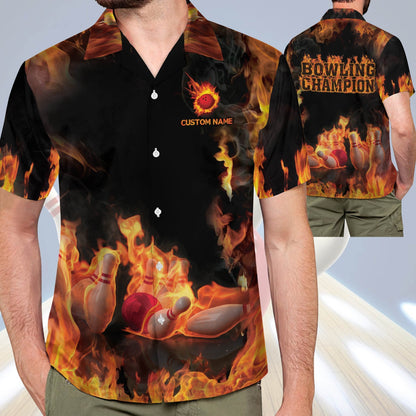Frenzideas Bowling Champion Personalized Name Hawaiian Shirt