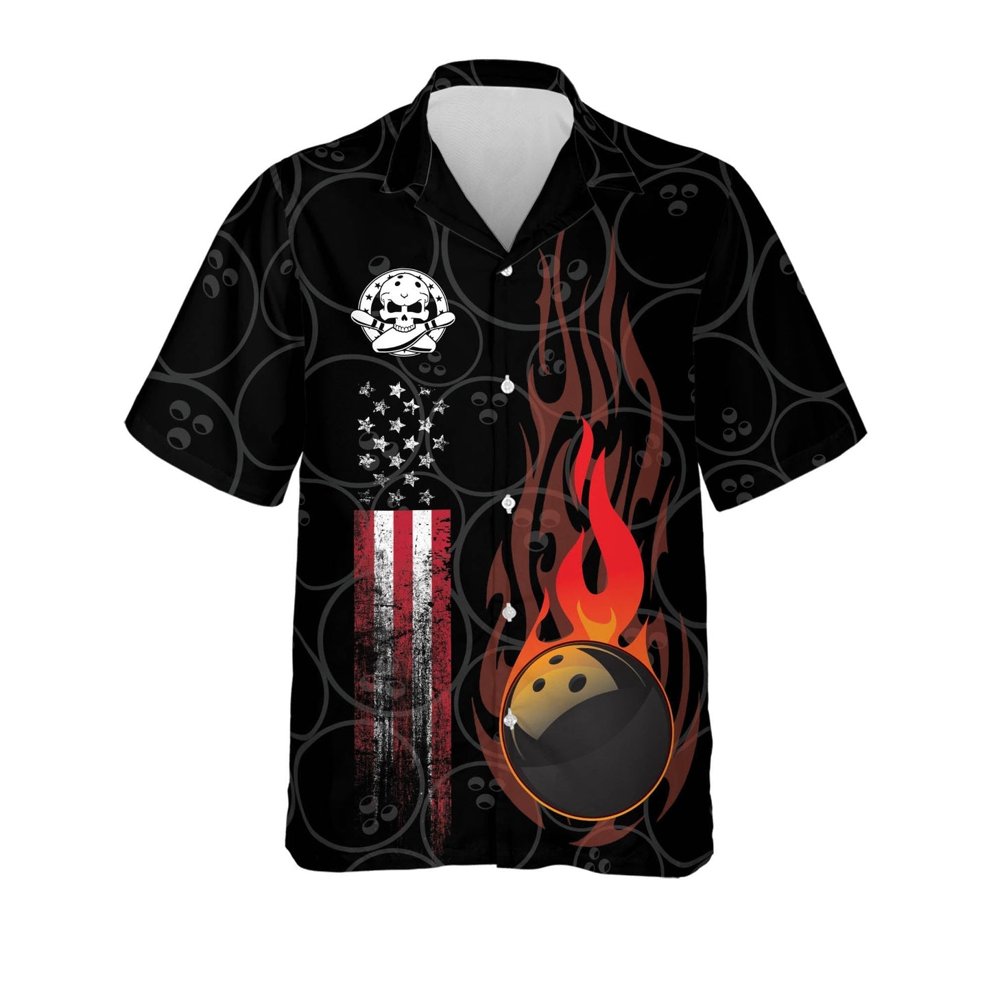 Frenzideas Funny Flame Skull Bowling Team Personalized Name Hawaiian Shirt