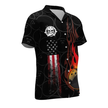 Frenzideas Funny Flame Skull Bowling Team Personalized Name Hawaiian Shirt