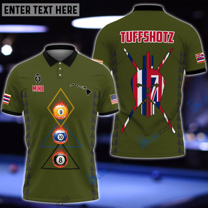 frenzidea Billiards Hawaii & USA Flag Personalized Polo Shirt