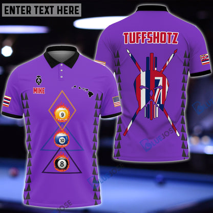 frenzidea Billiards Hawaii & USA Flag Personalized Polo Shirt