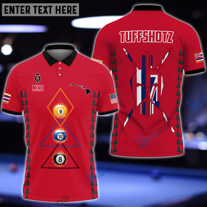 frenzidea Billiards Hawaii & USA Flag Personalized Polo Shirt