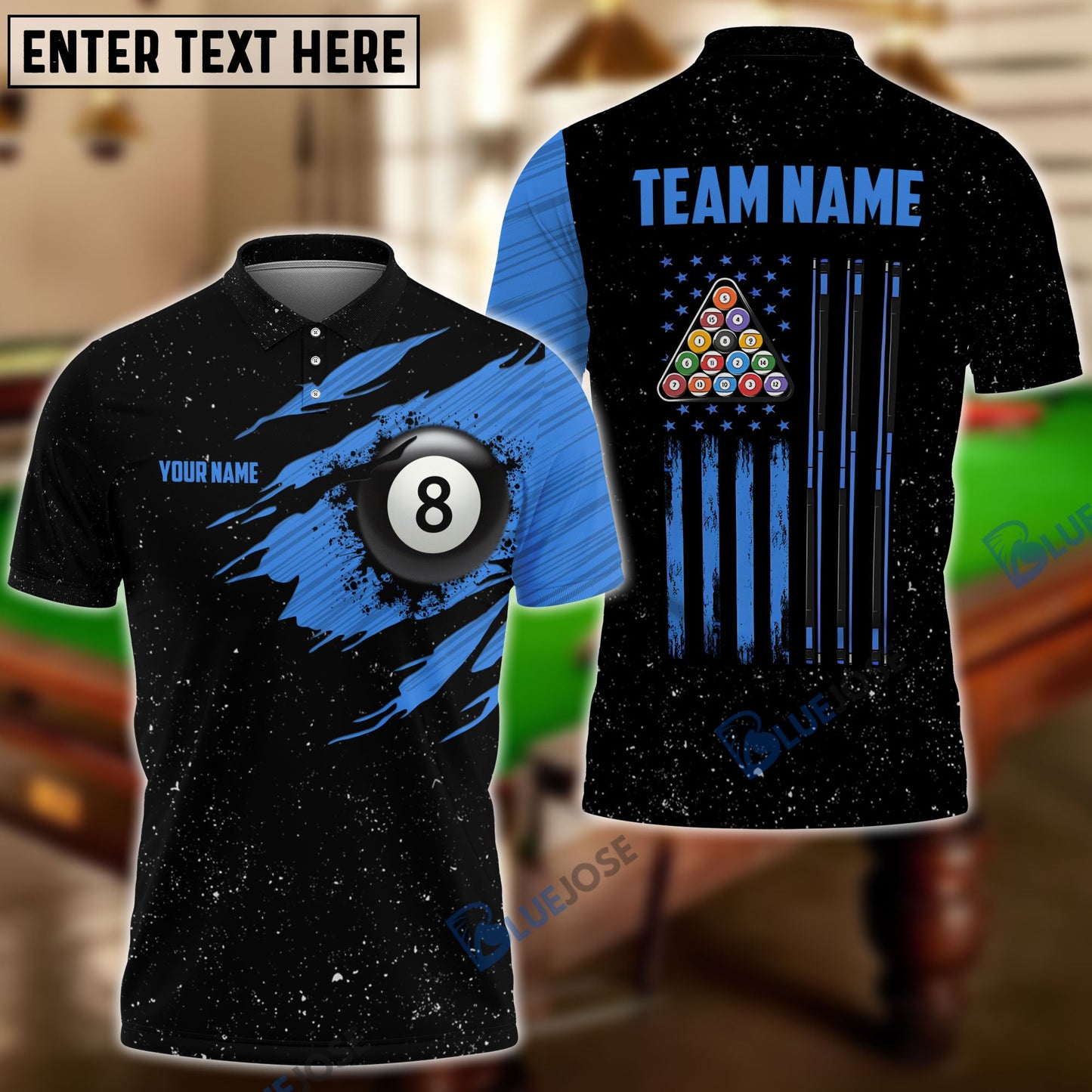 frenzidea Billiards USA Flag Blue Personalized Shirt