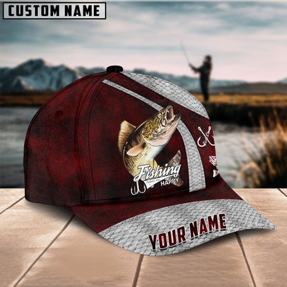 Frenzidea Custom Name Walleye Fishing Red Cap
