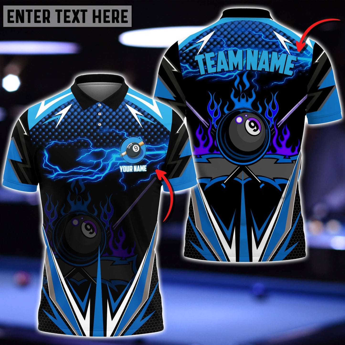 Frenzidea Billiards Blue 9 Ball Customized Name, Team Name 3D Shirt