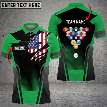 Frenzidea Billiard American Flag Personalized Name, Team Name Unisex Polo Shirt