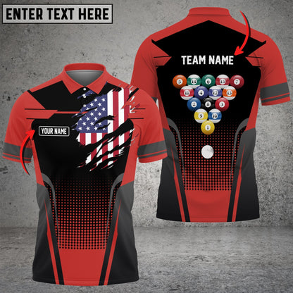 Frenzidea Billiard American Flag Personalized Name, Team Name Unisex Polo Shirt