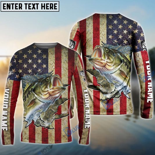 frenzidea Bass Fishing USA Flag Custom Fishing Shirt