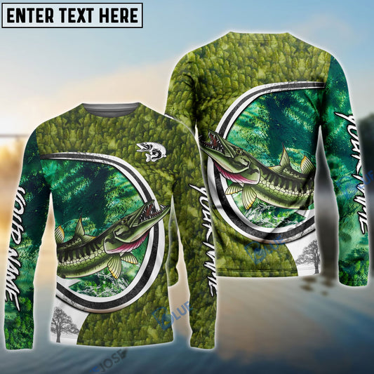 Frenzidea Pickerel Fishing Hook Green Custom Long Sleeves Fishing Shirt