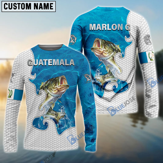 frenzidea Customize Name Bass Fishing Guatemala Flag Blue Water 3D Shirt