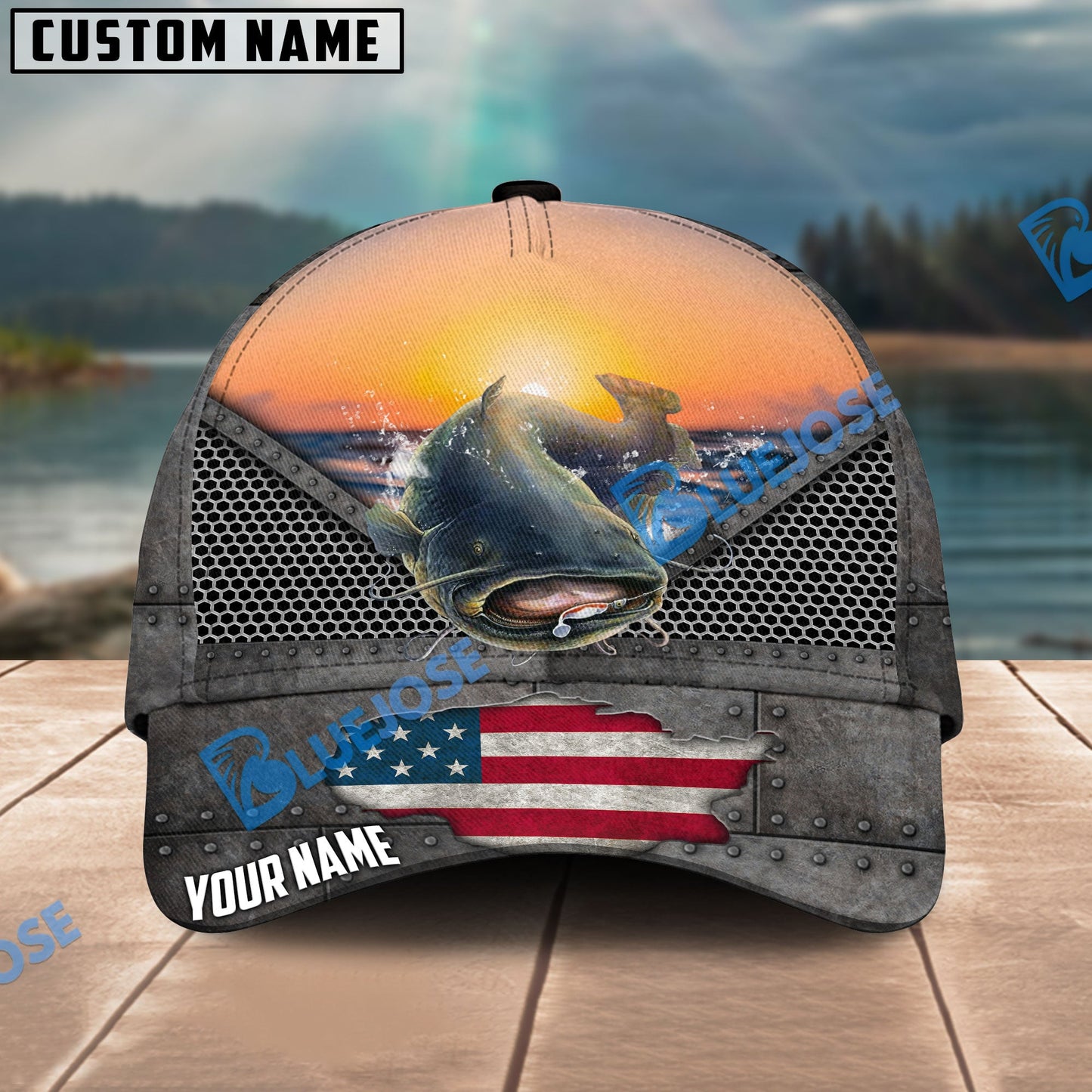 Frenzidea Catfish Fishing Sunset Personalized Cap
