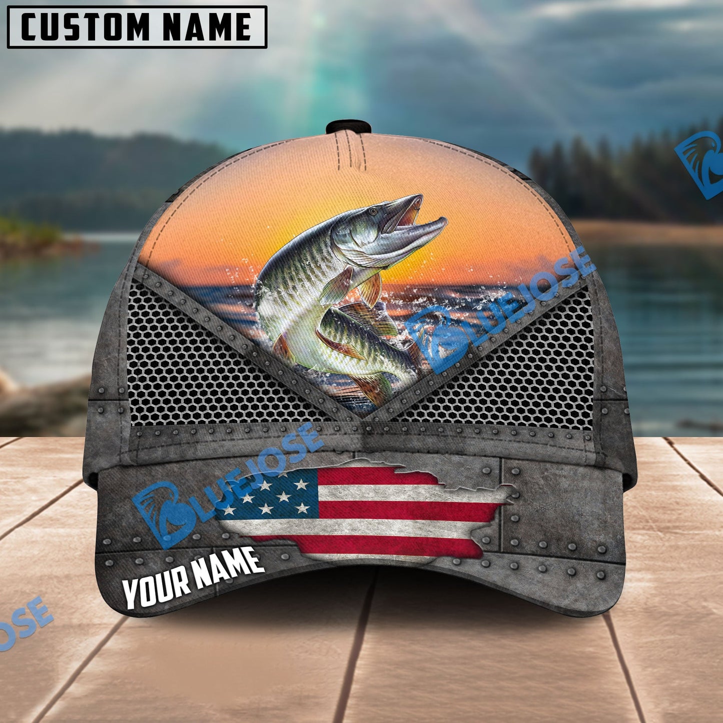 Frenzidea Musky Fishing Sunset Personalized Cap