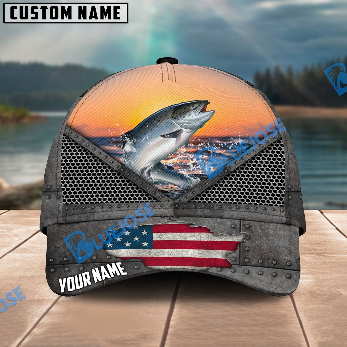Frenzidea Salmon Fishing Sunset Personalized Cap