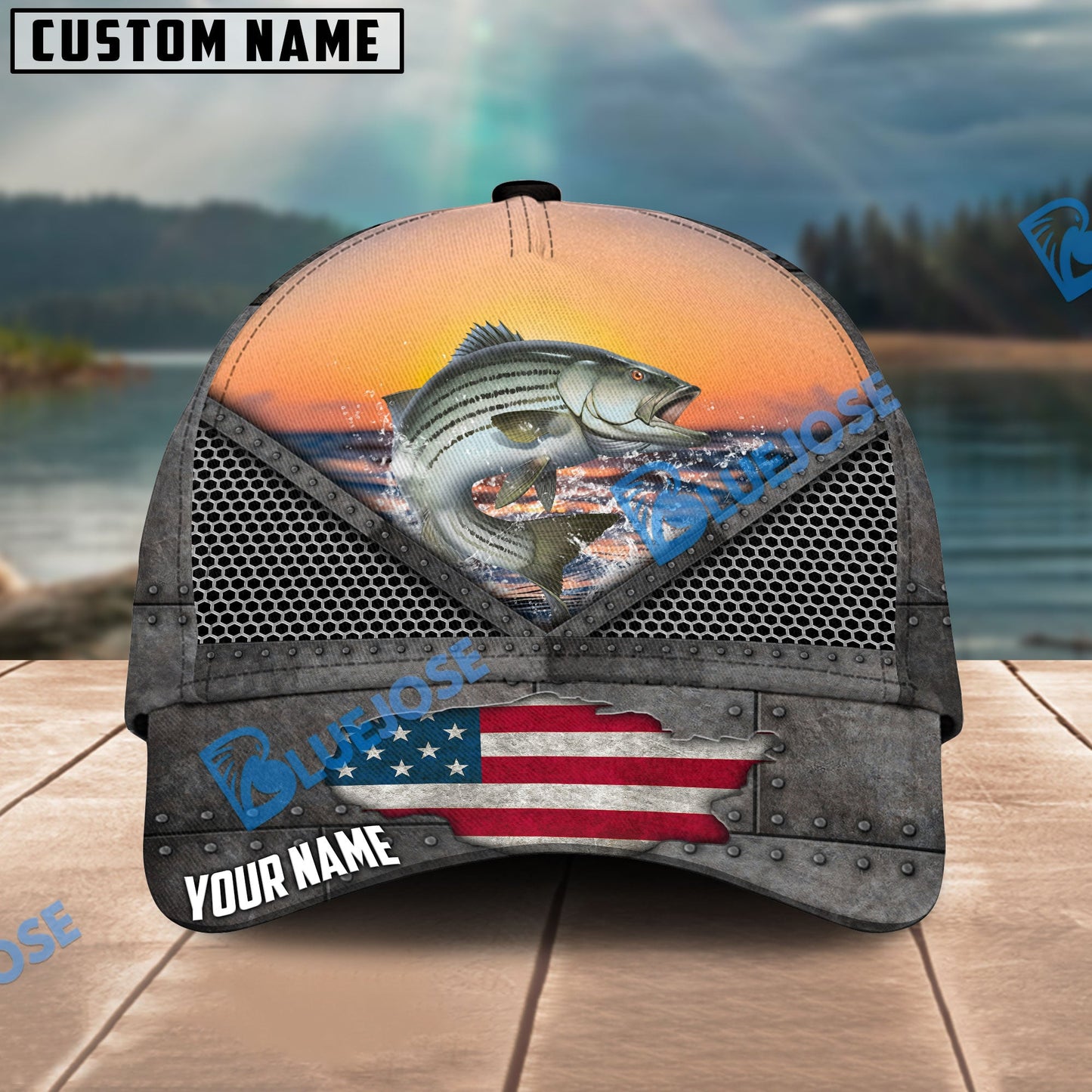 Frenzidea Striped Bass Fishing Sunset Personalized Cap