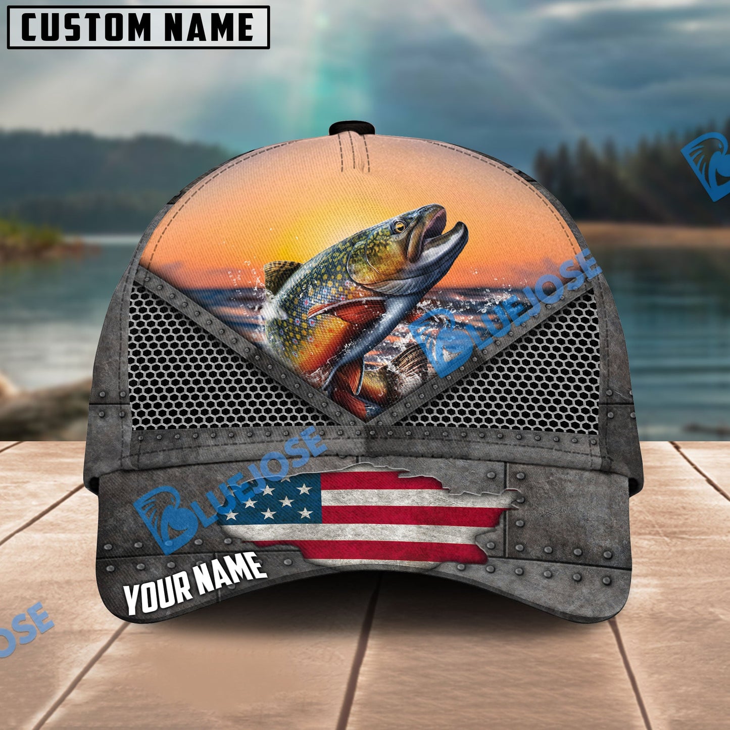 Frenzidea Trout Fishing Sunset Personalized Cap