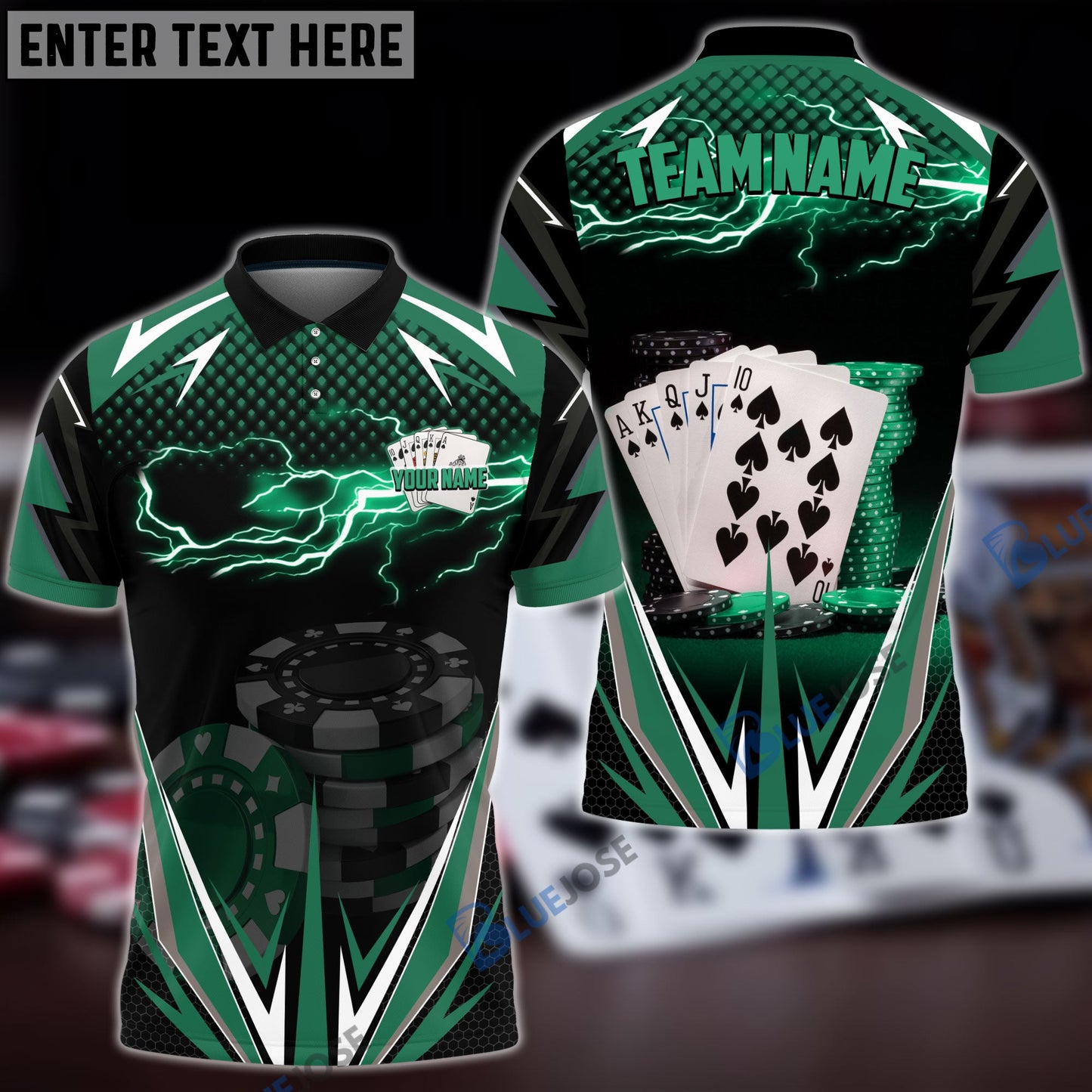 Frenzidea Poker Green Fire Personalized Name, Team Name Unisex Shirt