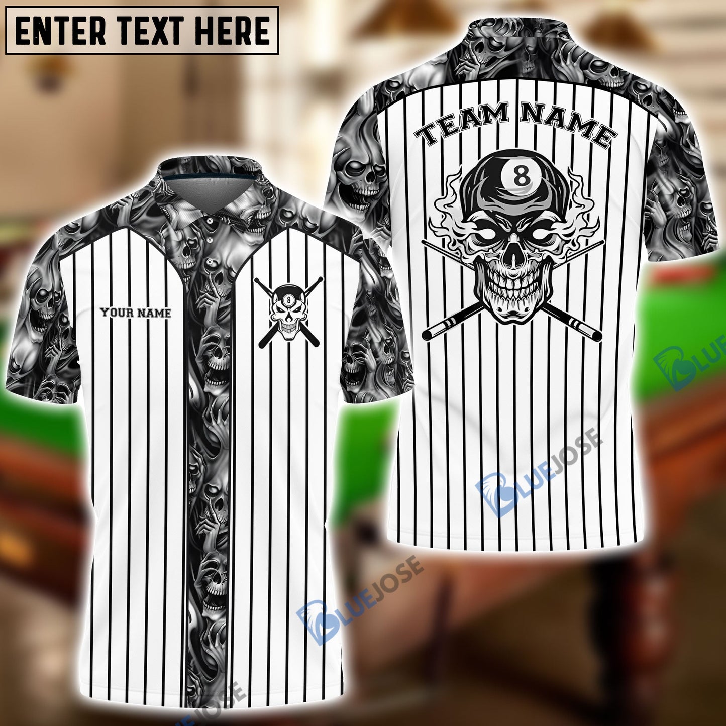Frenzidea Billiards Stripe Skull Personalized Name, Team Name Shirt