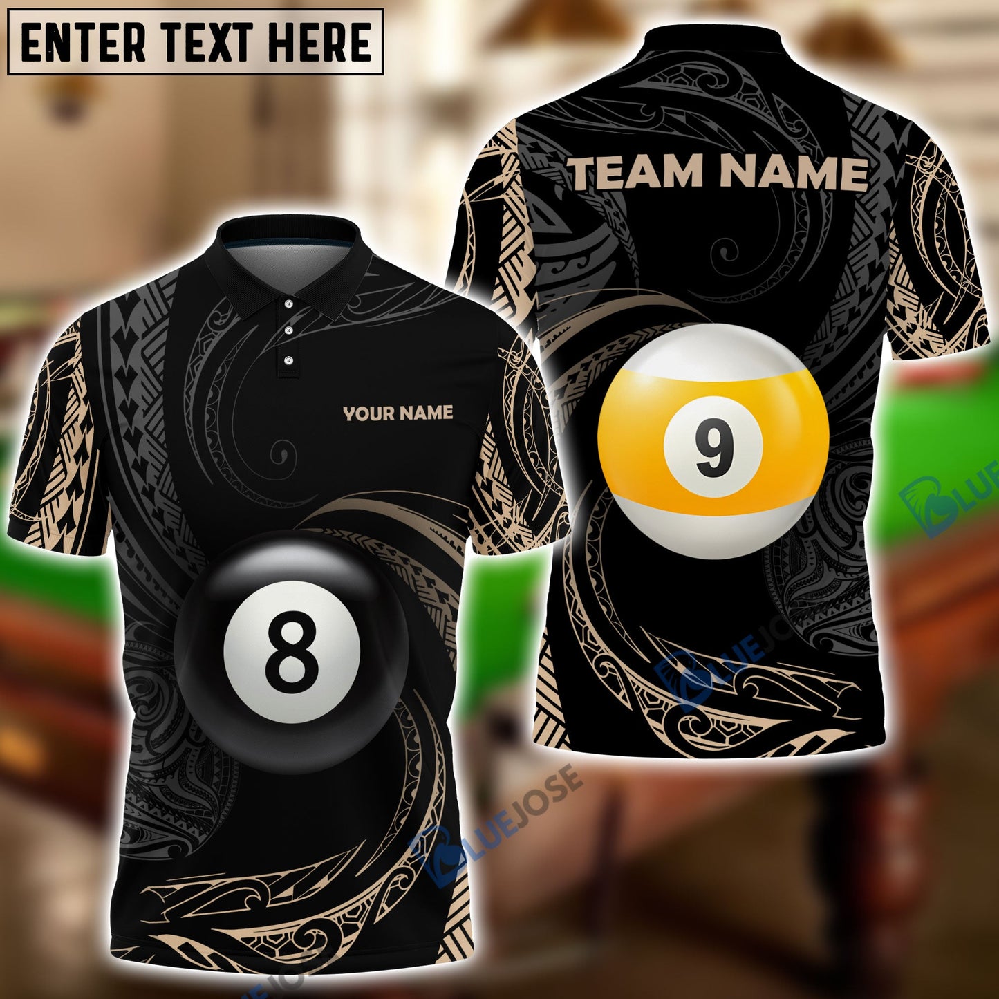 Frenzidea Billiards Rolling Tribal Pattern Personalized Name, Team Name Shirt