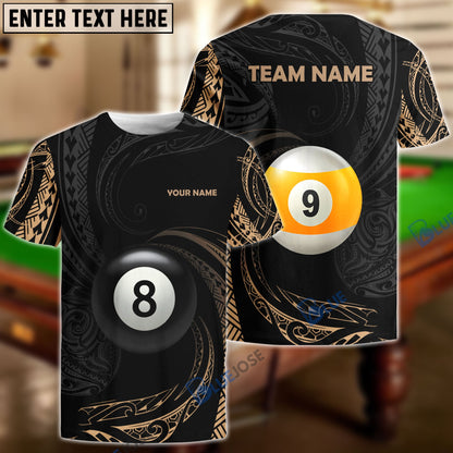 Frenzidea Billiards Rolling Tribal Pattern Personalized Name, Team Name Shirt