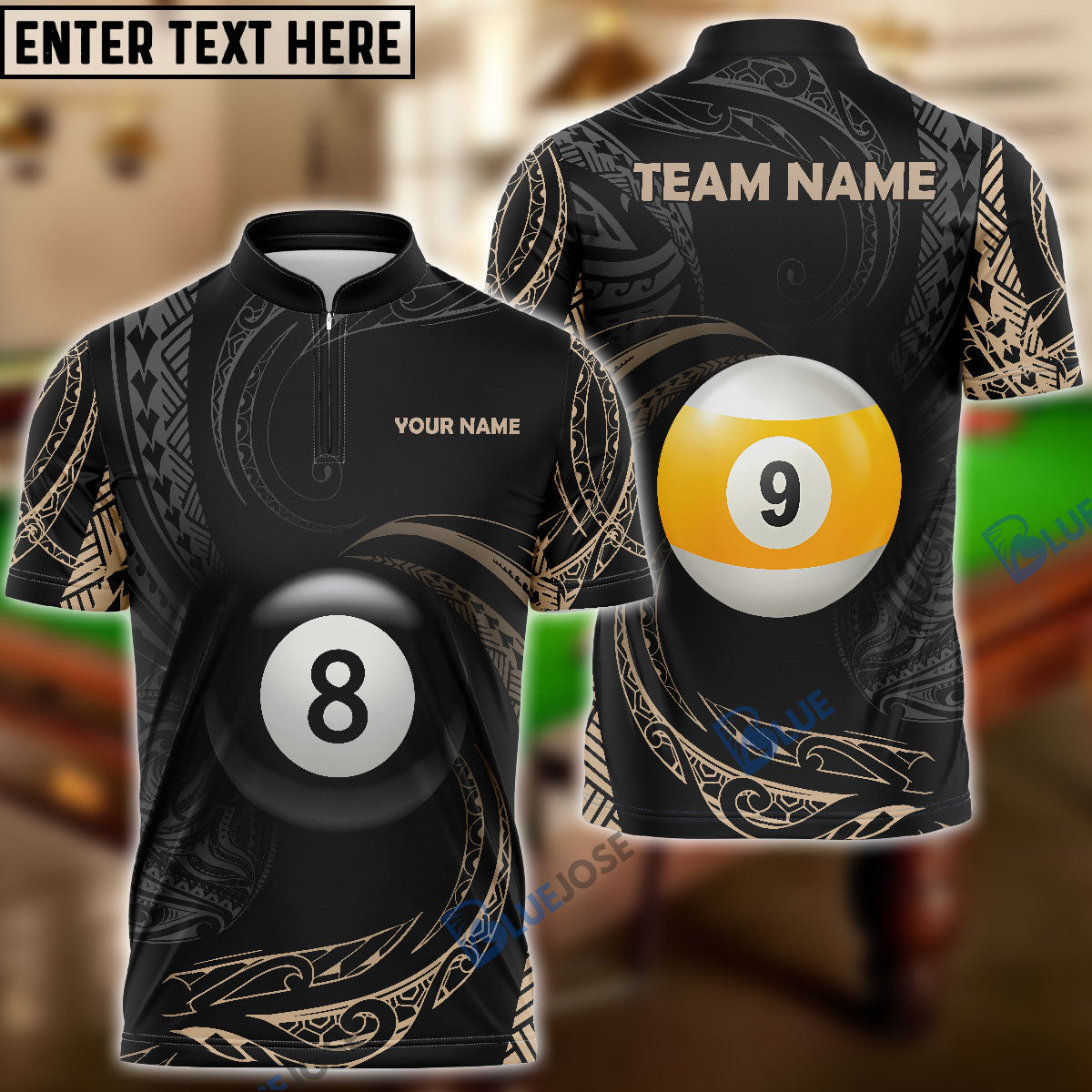 Frenzidea Billiards Rolling Tribal Pattern Personalized Name, Team Name Shirt