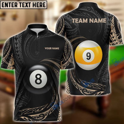 Frenzidea Billiards Rolling Tribal Pattern Personalized Name, Team Name Shirt