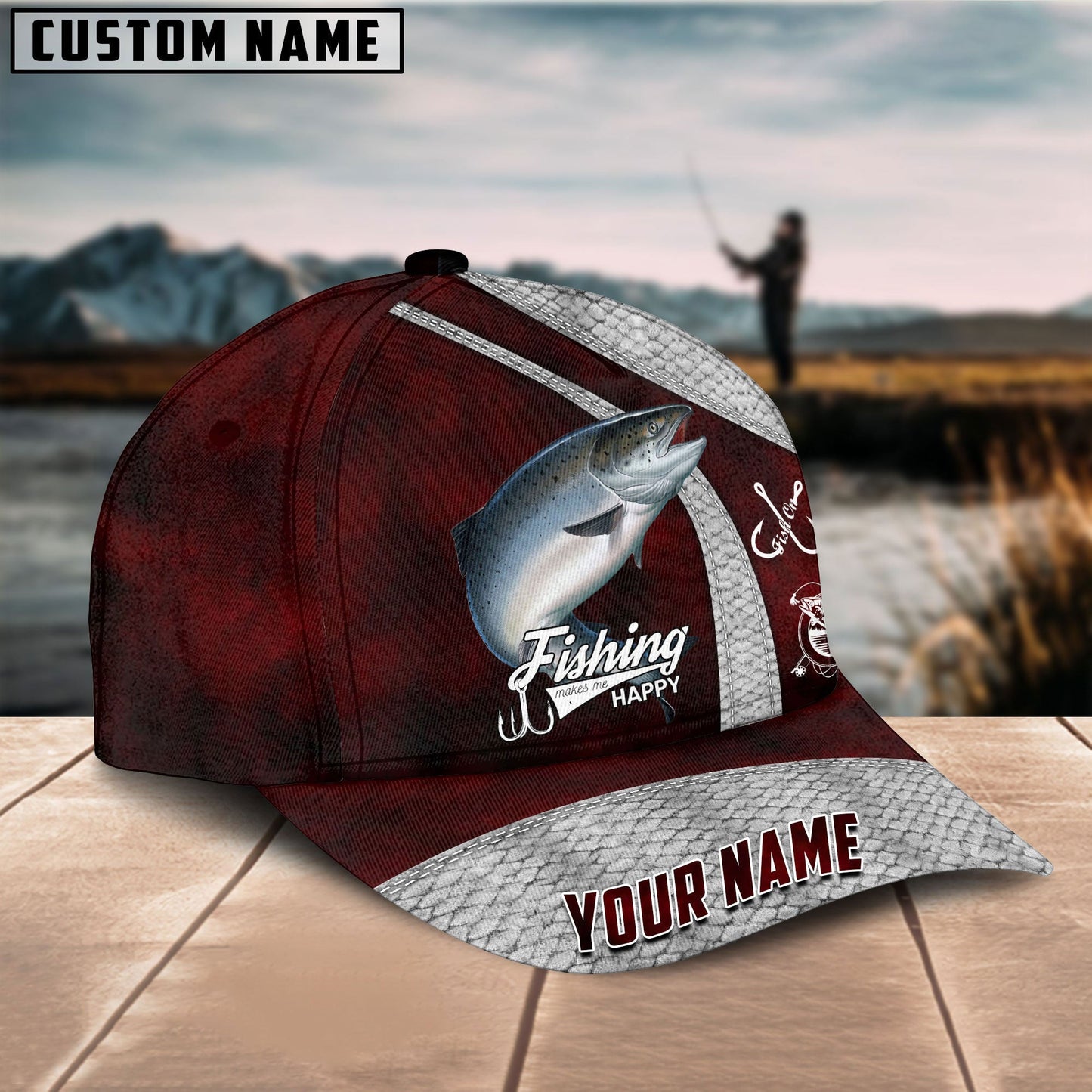 Frenzidea Personalized Salmon Fishing Red Cap