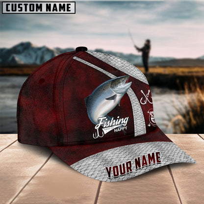 Frenzidea Personalized Salmon Fishing Red Cap