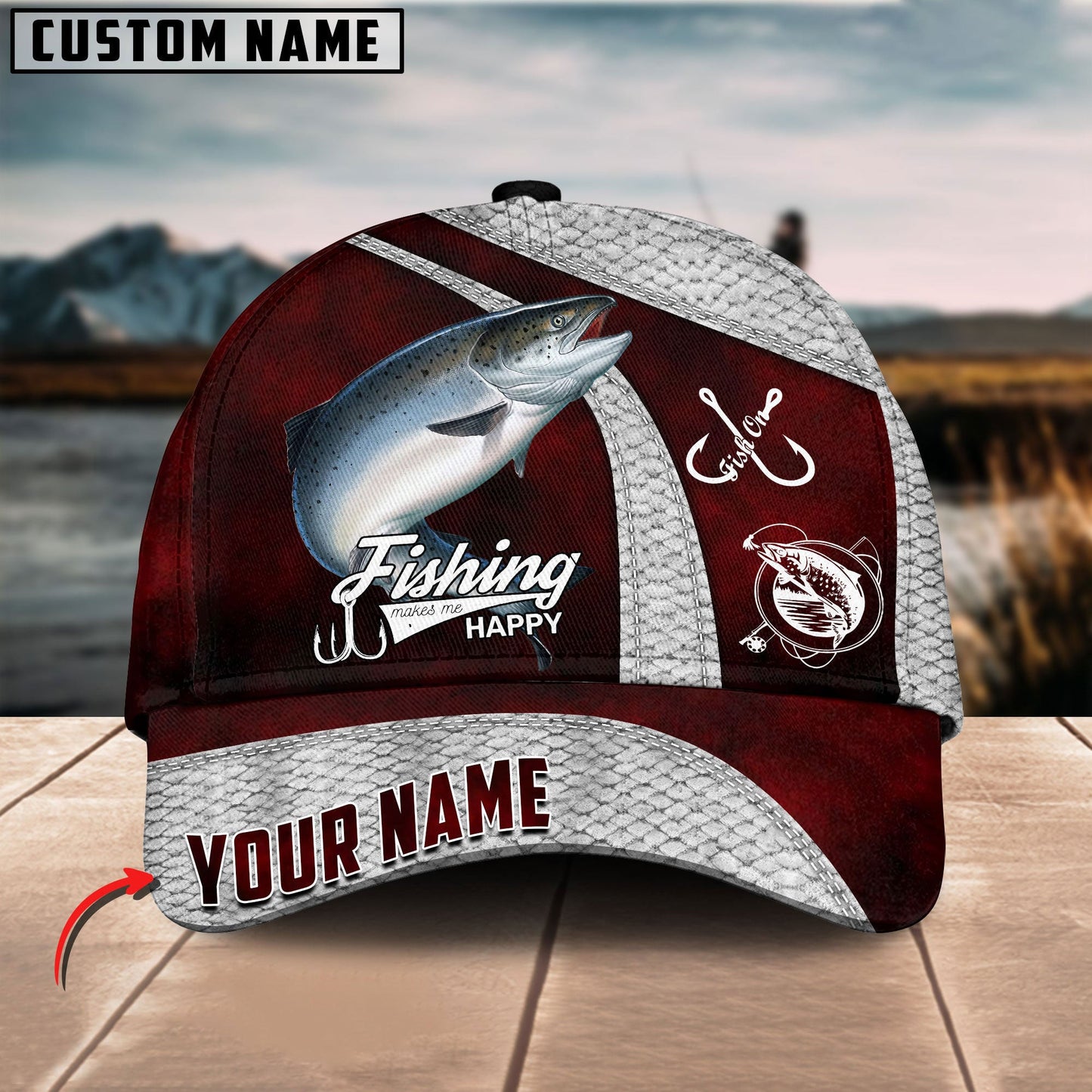 Frenzidea Personalized Salmon Fishing Red Cap