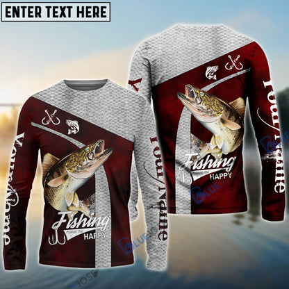 Frenzidea Walleye Personalized Fishing Red Shirt