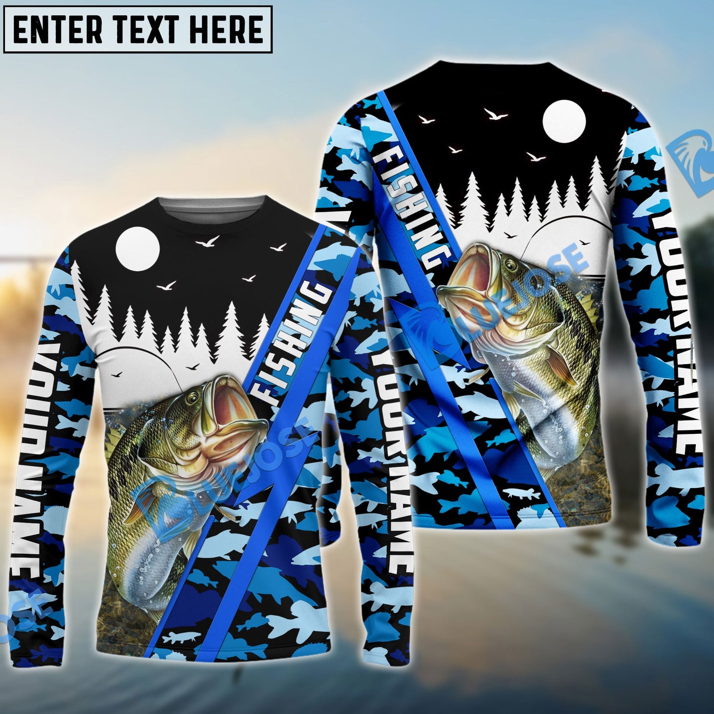 frenzidea Bass Personalized Fishing Blue Camo Shirt