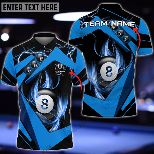 Frenzidea Billiards Blue Lightning Personalized Name, Team Name Unisex Shirt