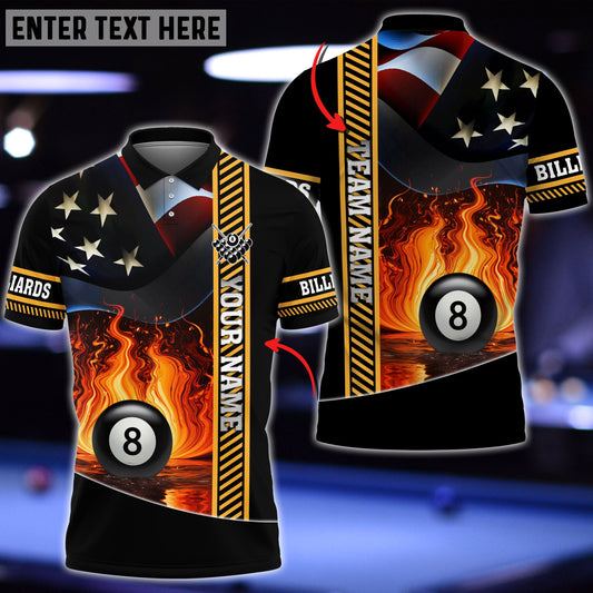 Frenzidea Billiards Fire Flag Personalized Name, Team Name Shirt