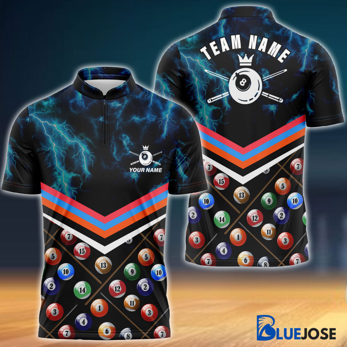 Frenzidea Billiards Thunder Pattern Personalized Name, Team Name 3D Shirts