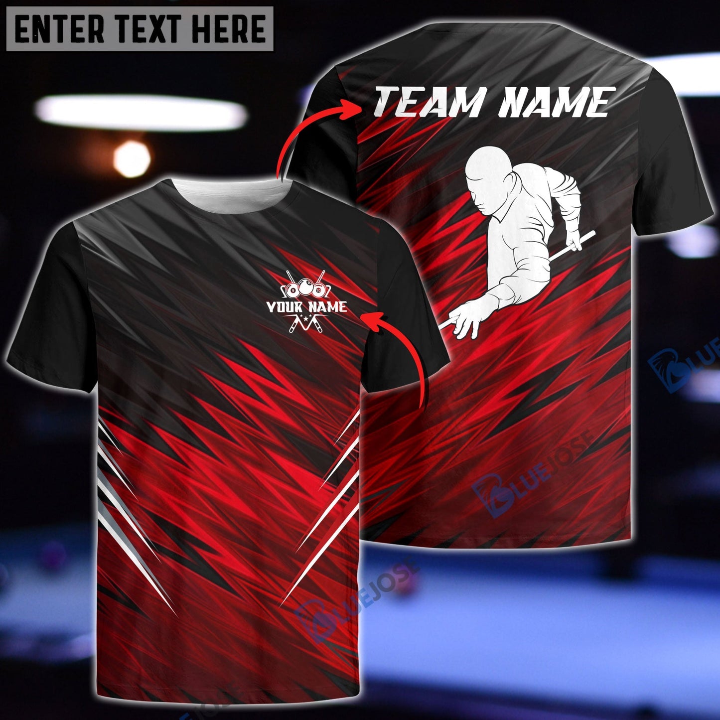 Frenzidea Billiards New Black And Red Lightning Personalized 3D Shirt