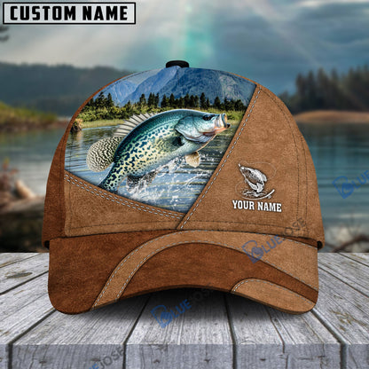 Frenzidea Personalized Fishing Leather Pattern Cap (Bass, Striped Bass, Catfish, Trout, Crappie, Salmon, Walleye, Pike)