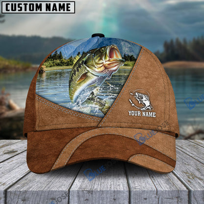 Frenzidea Personalized Fishing Leather Pattern Cap (Bass, Striped Bass, Catfish, Trout, Crappie, Salmon, Walleye, Pike)