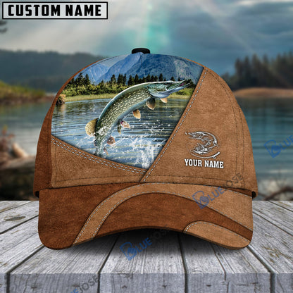 Frenzidea Personalized Fishing Leather Pattern Cap (Bass, Striped Bass, Catfish, Trout, Crappie, Salmon, Walleye, Pike)