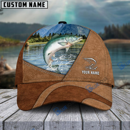 Frenzidea Personalized Fishing Leather Pattern Cap (Bass, Striped Bass, Catfish, Trout, Crappie, Salmon, Walleye, Pike)