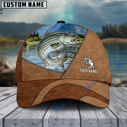 Frenzidea Personalized Fishing Leather Pattern Cap (Bass, Striped Bass, Catfish, Trout, Crappie, Salmon, Walleye, Pike)