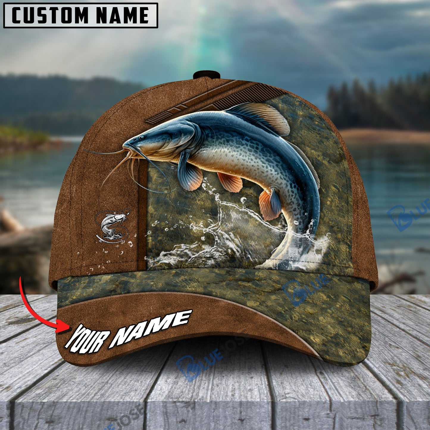 Frenzidea Fishing Leather Pattern Personalized Cap (Bass, Striped Bass, Catfish, Trout, Crappie, Salmon, Walleye, Pike)