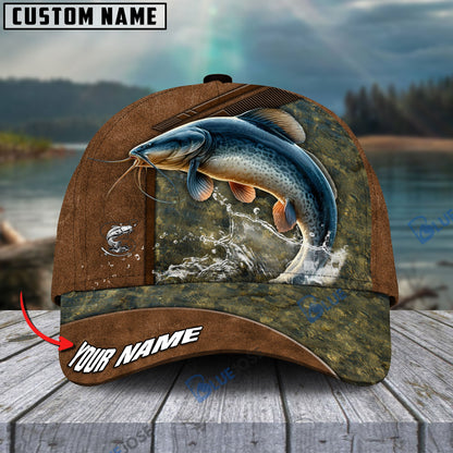 Frenzidea Fishing Leather Pattern Personalized Cap (Bass, Striped Bass, Catfish, Trout, Crappie, Salmon, Walleye, Pike)