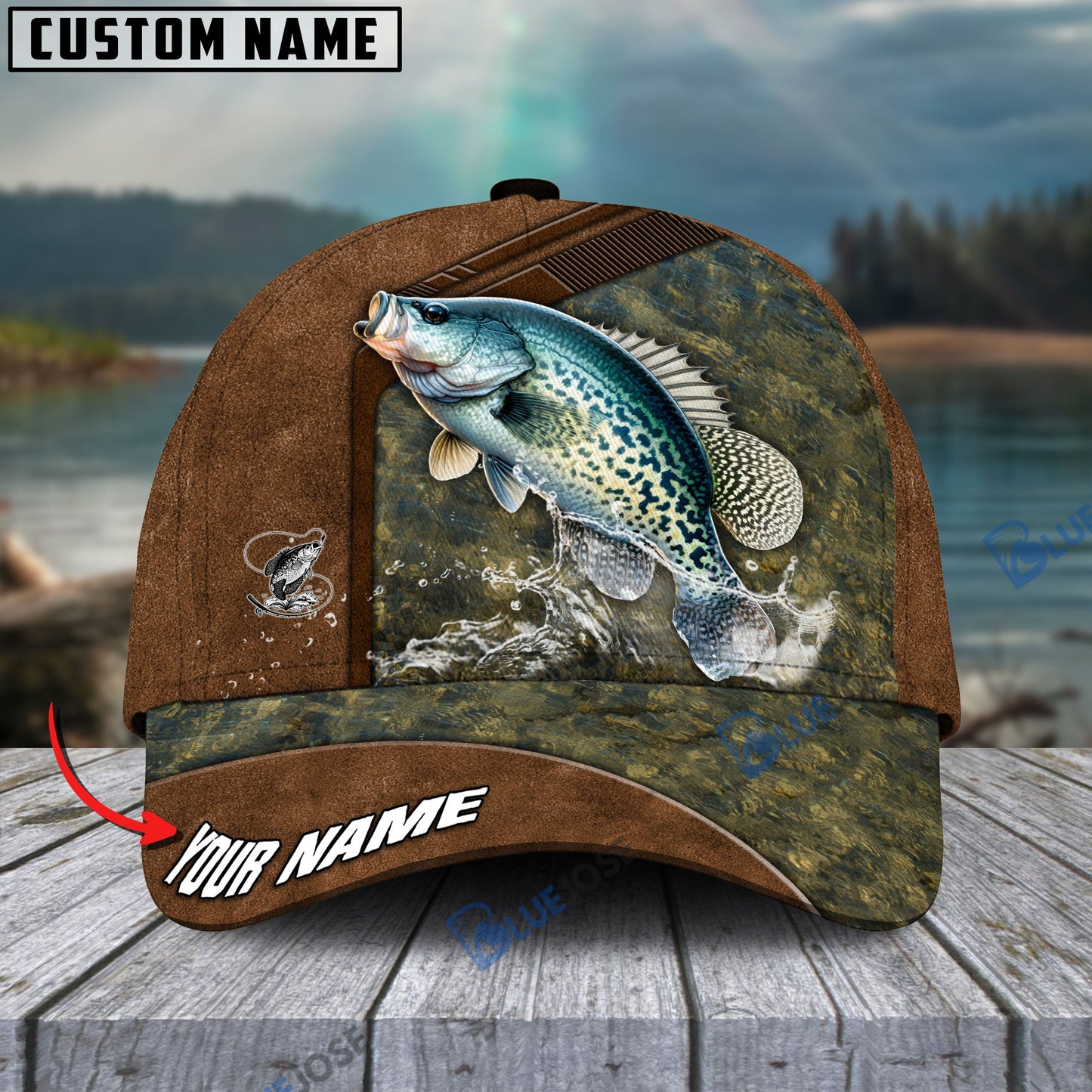 Frenzidea Fishing Leather Pattern Personalized Cap (Bass, Striped Bass, Catfish, Trout, Crappie, Salmon, Walleye, Pike)