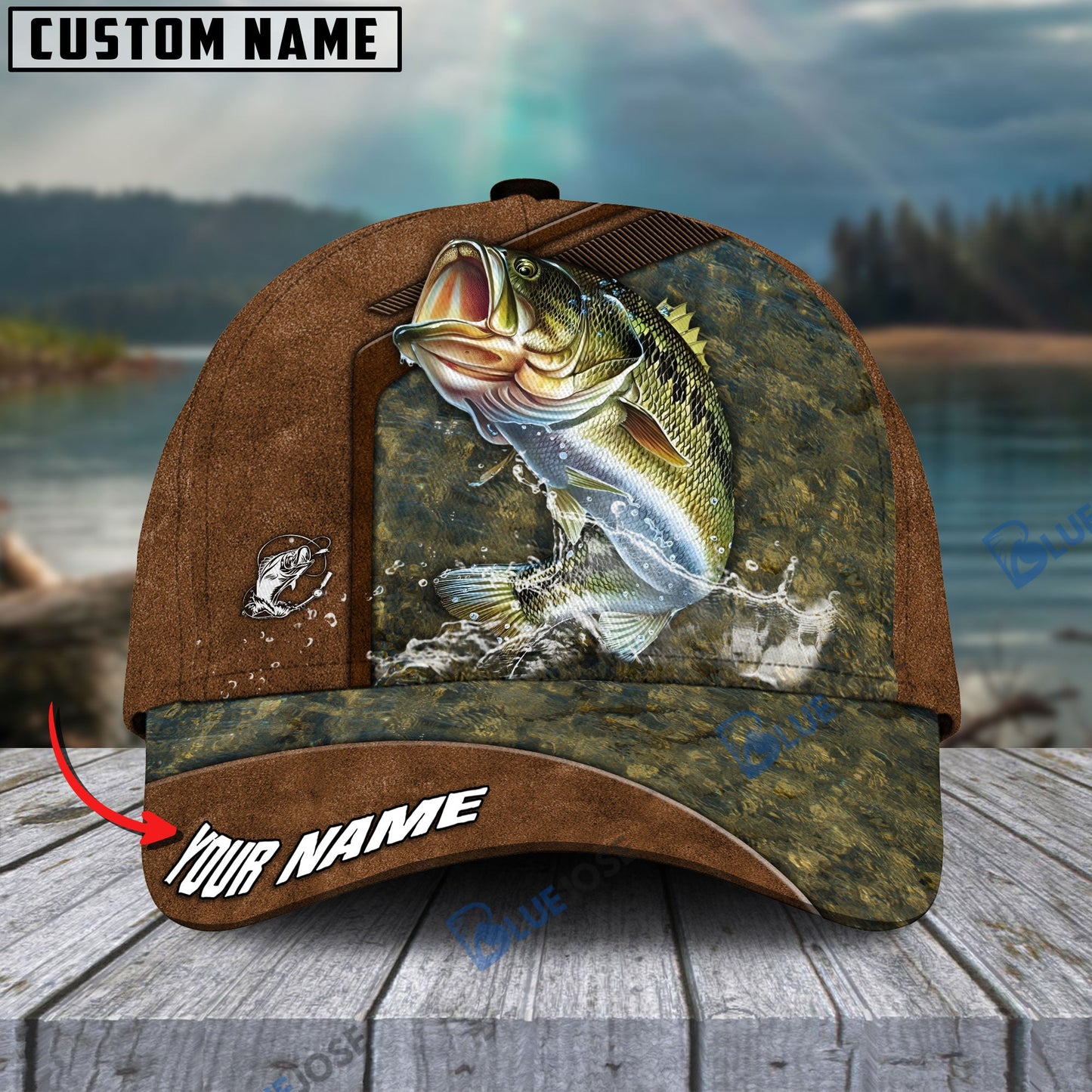 Frenzidea Fishing Leather Pattern Personalized Cap (Bass, Striped Bass, Catfish, Trout, Crappie, Salmon, Walleye, Pike)
