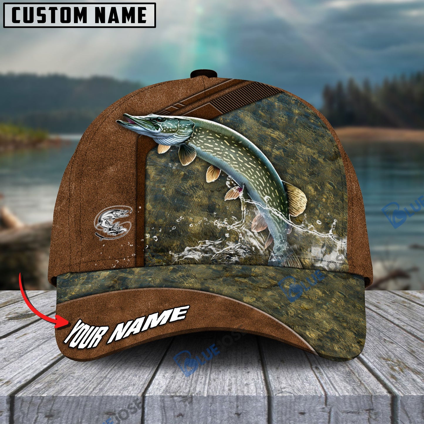 Frenzidea Fishing Leather Pattern Personalized Cap (Bass, Striped Bass, Catfish, Trout, Crappie, Salmon, Walleye, Pike)