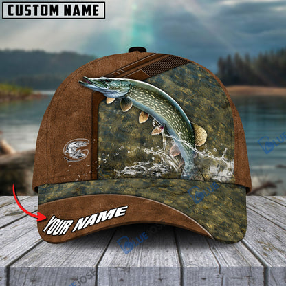 Frenzidea Fishing Leather Pattern Personalized Cap (Bass, Striped Bass, Catfish, Trout, Crappie, Salmon, Walleye, Pike)